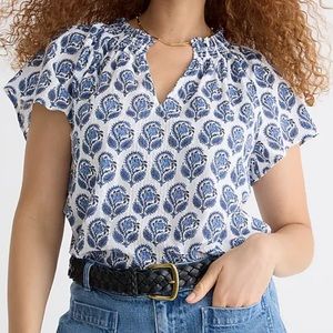 J.Crew Smocked flutter-sleeve top in bouquet block print Size XXS